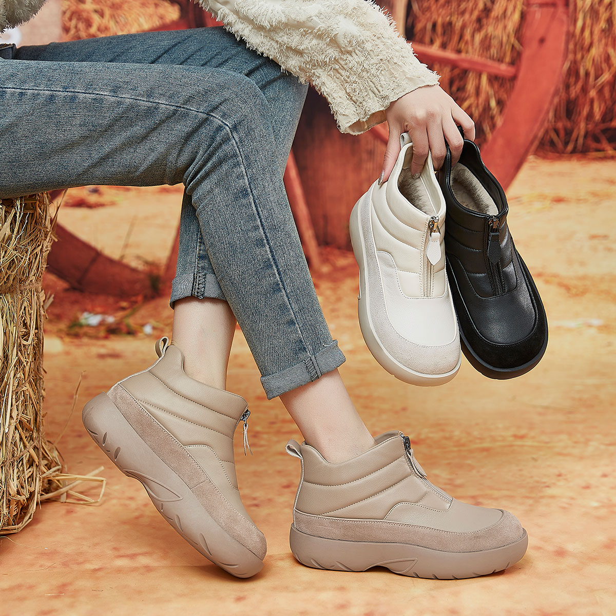 [冬季热卖]Oulisasi雪地靴女2025新款冬季真毛软底软面高帮鞋