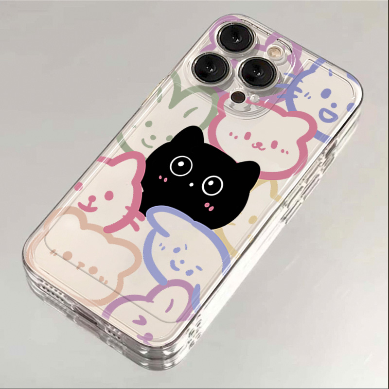呆萌黑猫iphone15苹果手机壳14promax硅胶13pro透明12创意11可爱X