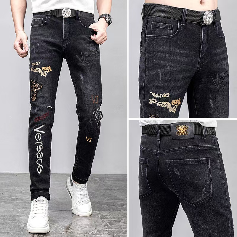 2024男士秋冬季新款休闲时尚万针刺绣重工烫钻牛仔裤