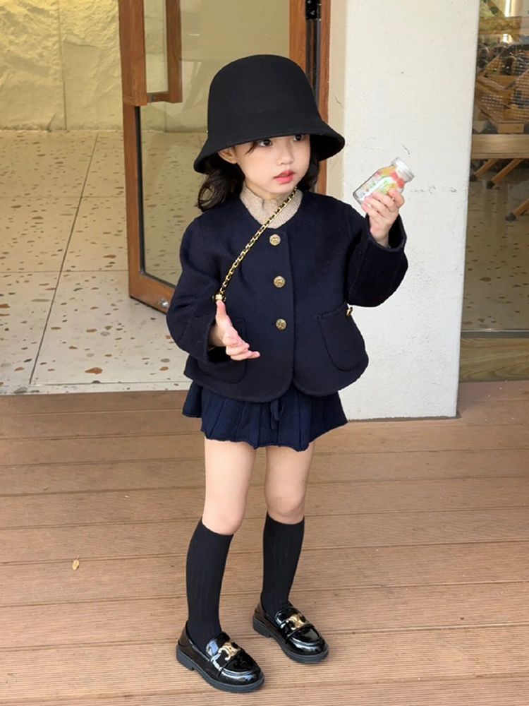 韩版童装女童外套半裙小香风套装2024秋冬女宝宝上衣半身裙两件套