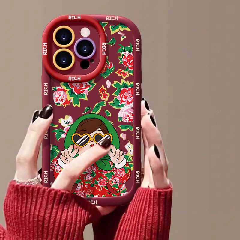 泡芙东北大红花姑苹果14promax手机壳iphone15全包13华为vivo小米