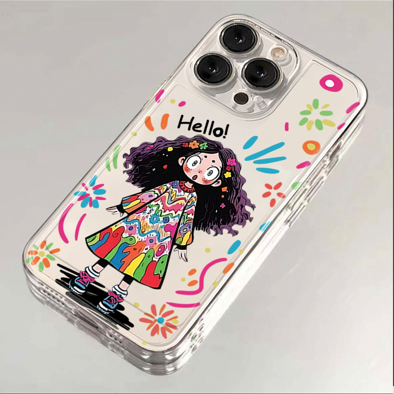 惊吓女孩适用iphone14promax苹果15手机壳13卡通创意个性小众简约