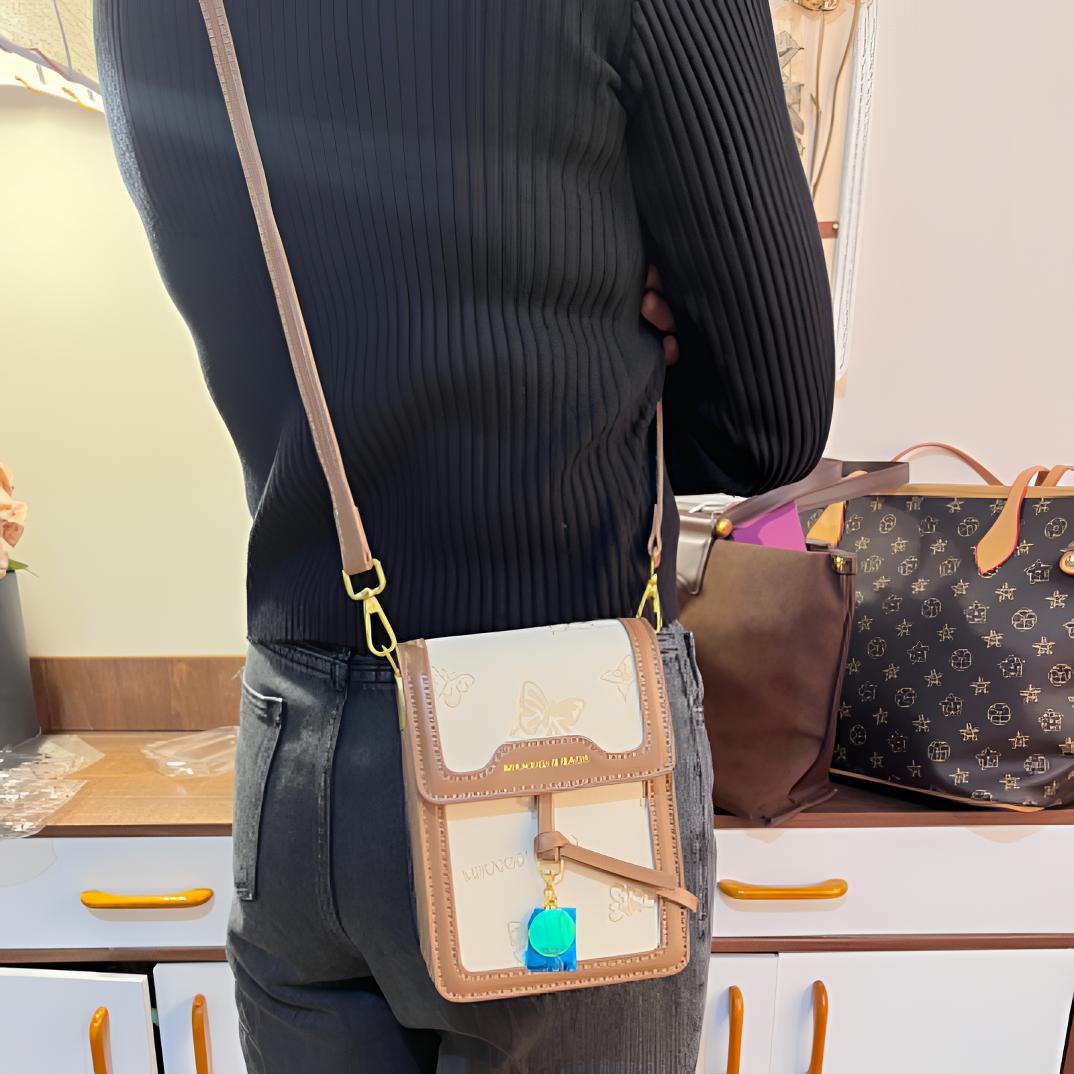 女士手提包挎包轻奢休闲百搭棕白拼色时尚休闲斜跨包单肩包小包包