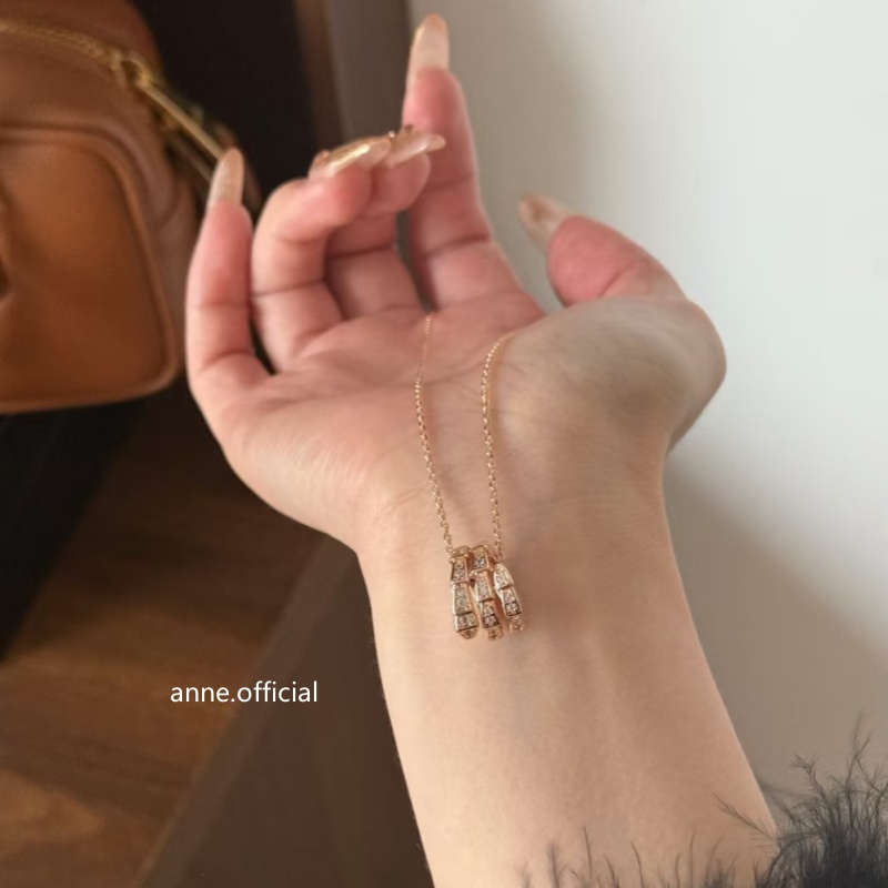 铜合金项链 【X578】轻奢三环满锆蛇形项链