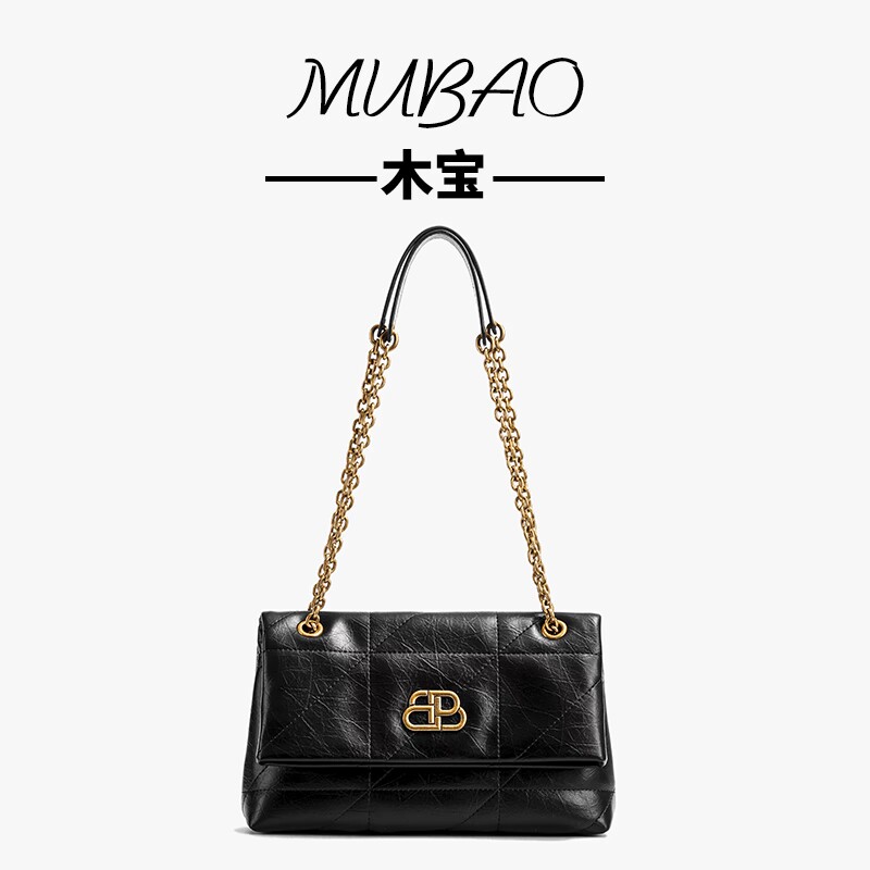 女士黑色经典链条包单肩菱格肩包小香风时尚百搭小众腋下中号包包
