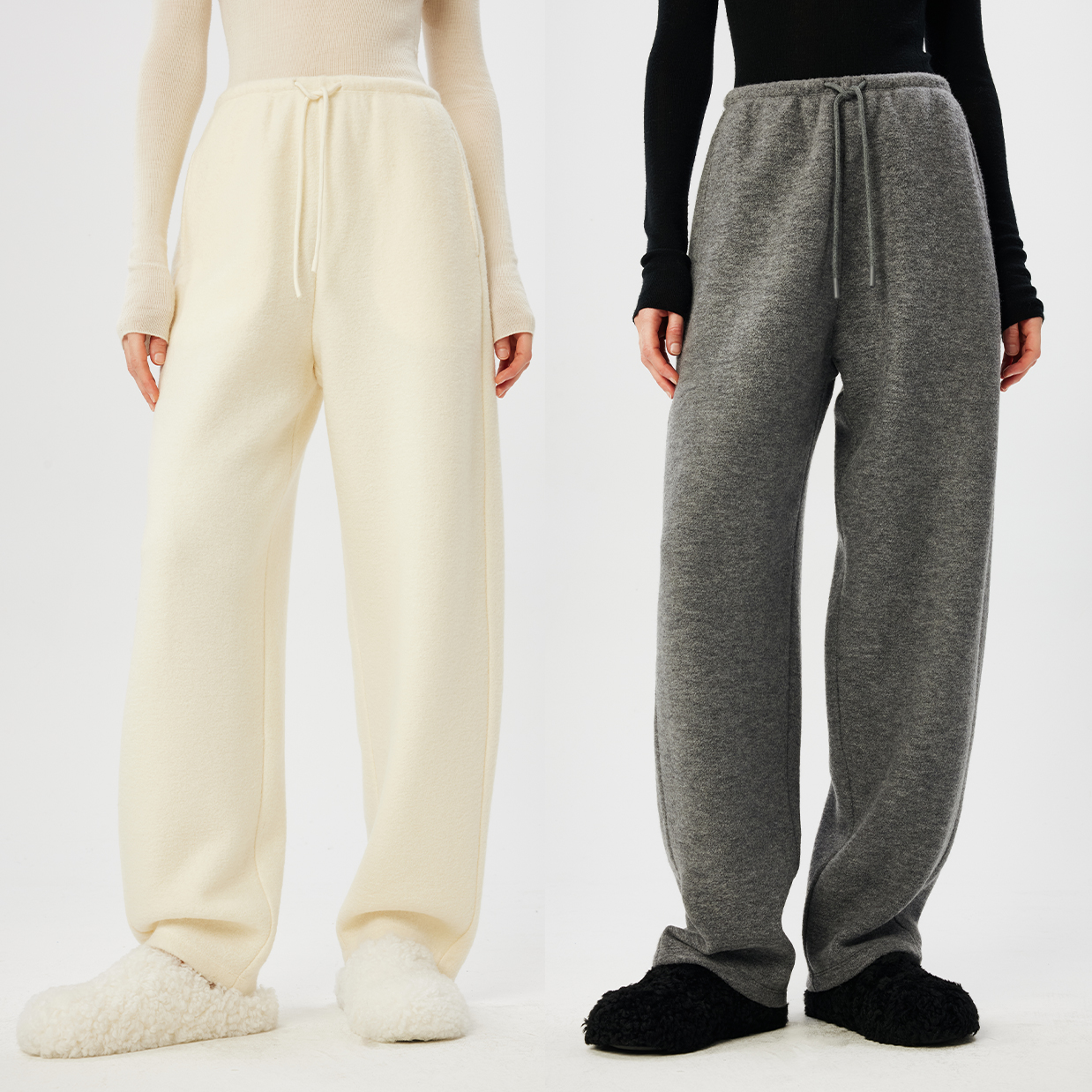 开间/一条过冬咩咩裤加厚高克重荃羊毛摇粒绒微弧抽绳运动裤