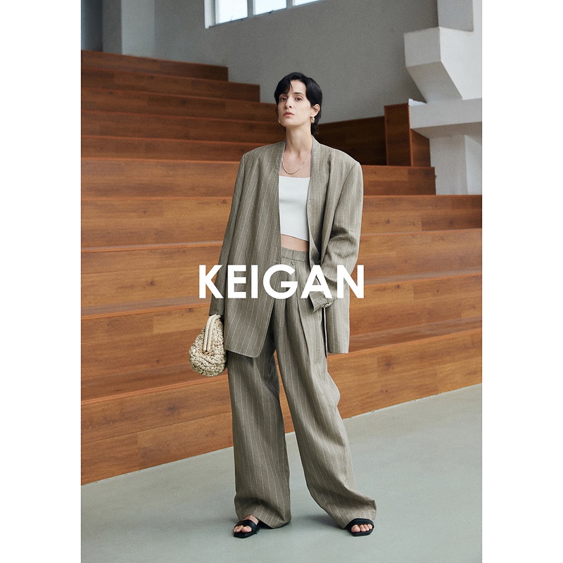 开间/夏季B备法国雨露麻强捻液氨轻薄防晒定位绣经典无领西装套装