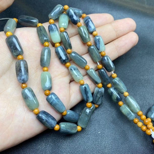 新疆和田玉青花手工编制玉石链长款时尚毛衣链百搭 多样性发其一