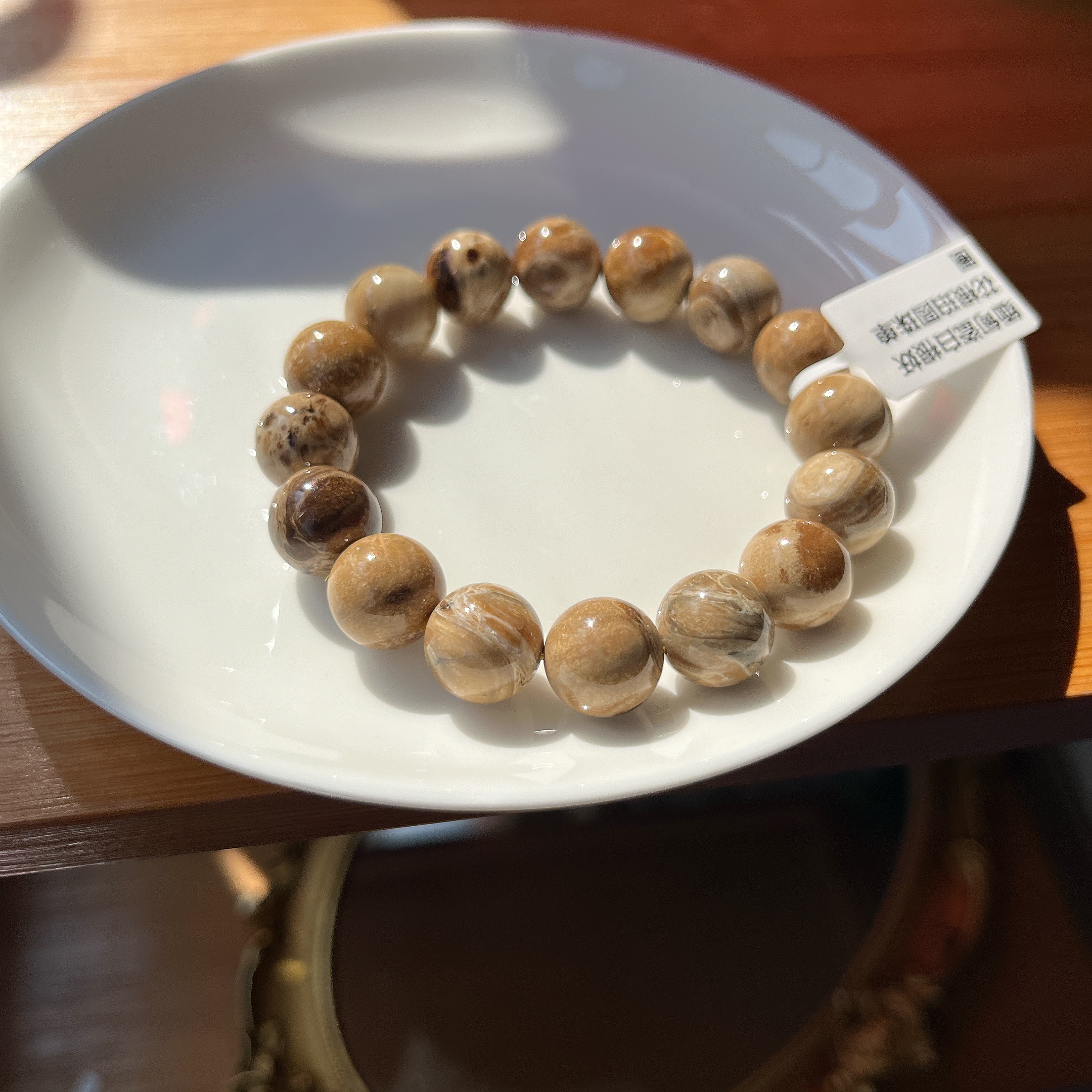 【郭老师】约12mm缅甸瓷白根妖花根珀圆珠单圈手串
