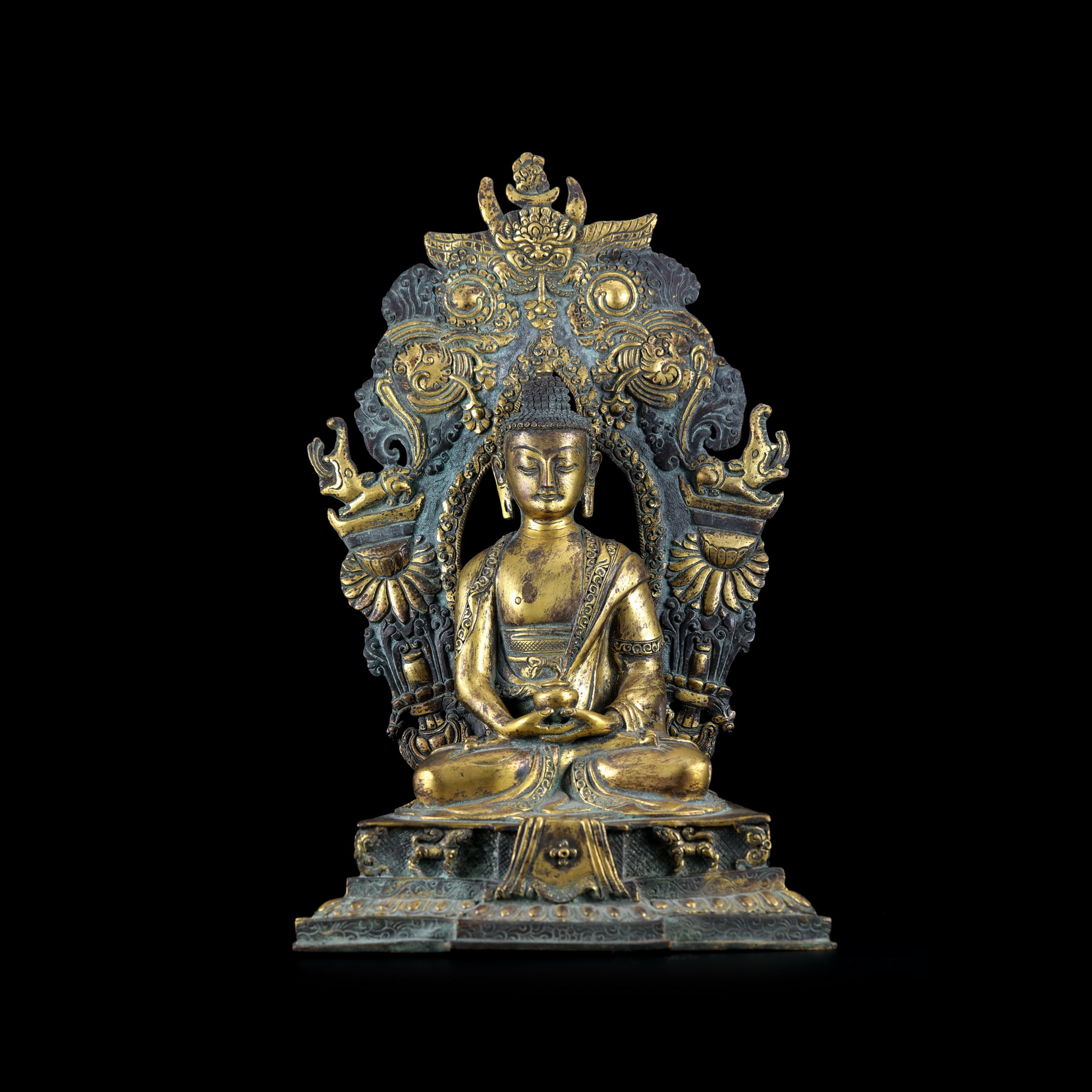 尼泊尔铜鎏金阿弥陀佛佛像古玩收藏