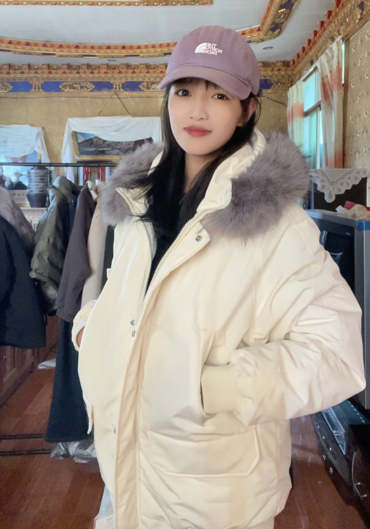 米白色加绒加厚派克服