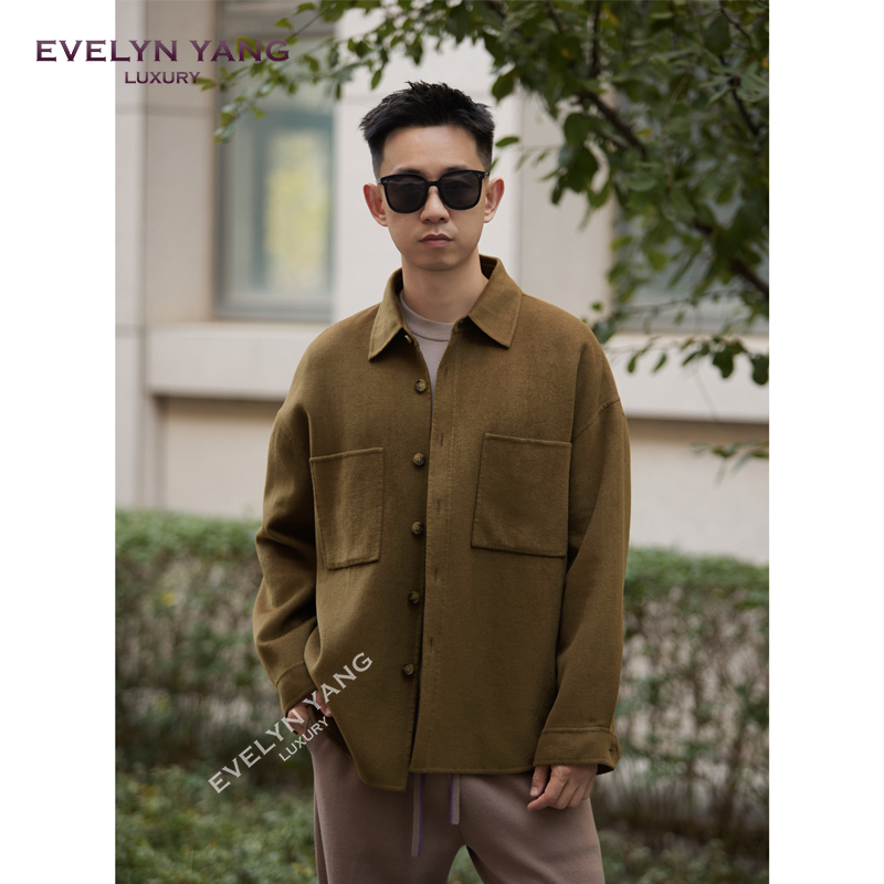 EVELYN YANG男士秋季新品ZZ羊毛混纺双开门外套休闲百搭翻领夹克