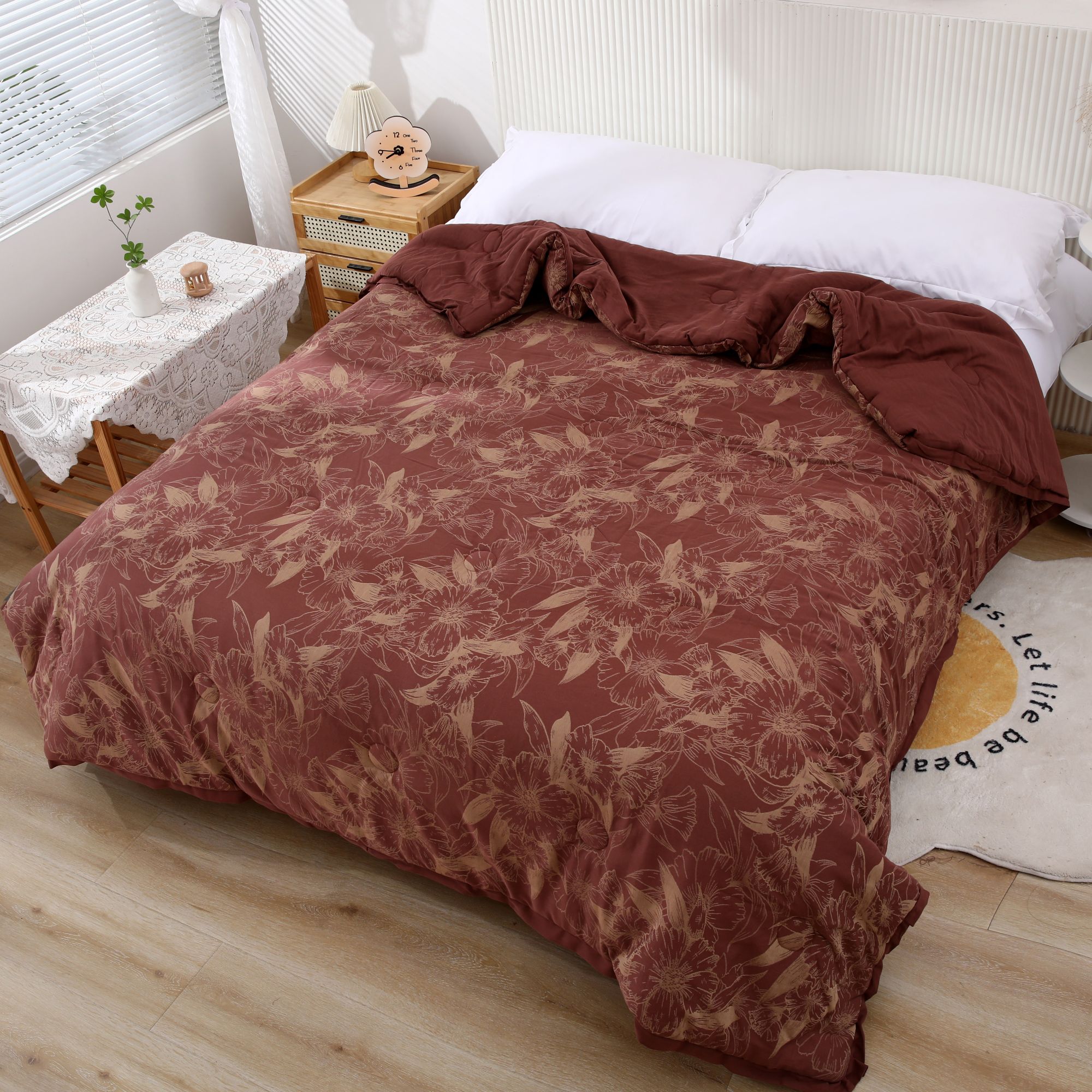 WY【目瑾-床单】中古雅丹老钱风双面用学生宿舍四季安哥拉红色床单