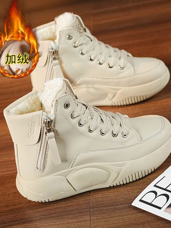 高帮板鞋百搭鞋子女鞋加绒高帮鞋女棉鞋2023新款冬季运动休闲鞋..