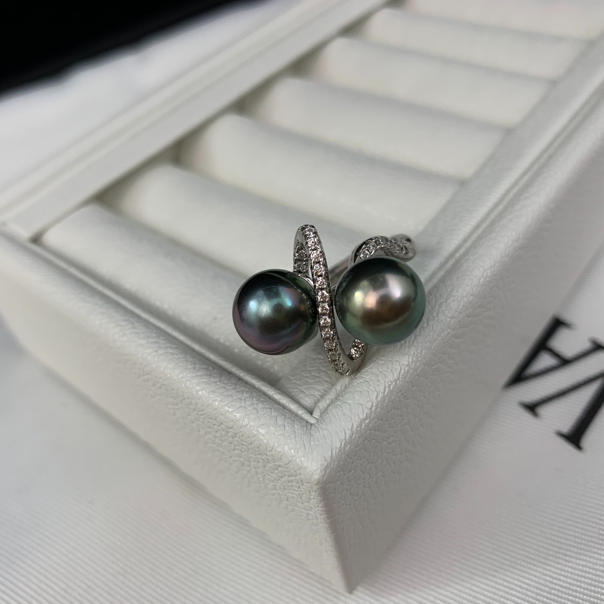 天然海水珍珠大溪地 时尚百搭简单炫彩圆珠双珠戒指（多样性发一）