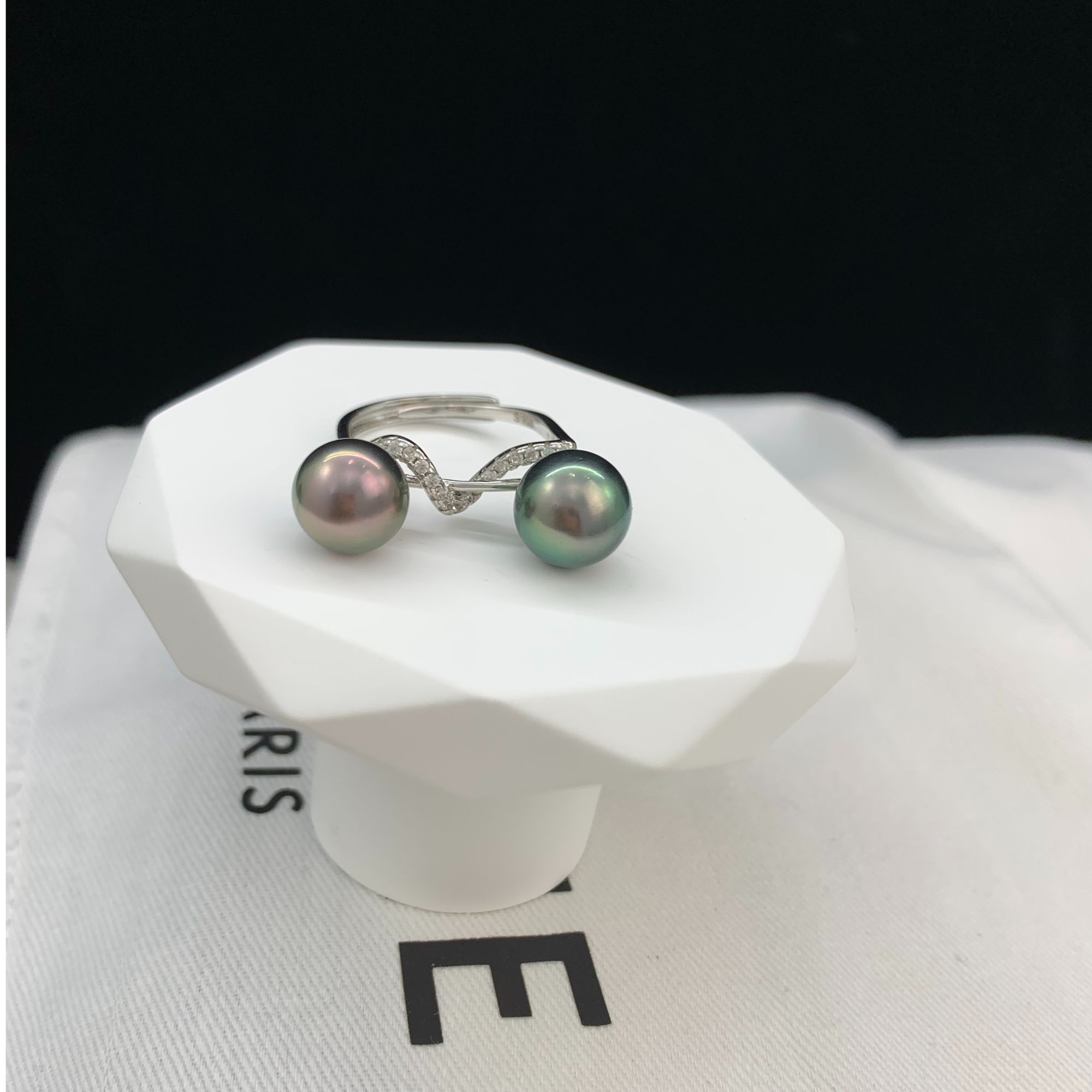 天然海水珍珠大溪地  时尚百搭简单款炫彩双珠戒指（多样性发一）