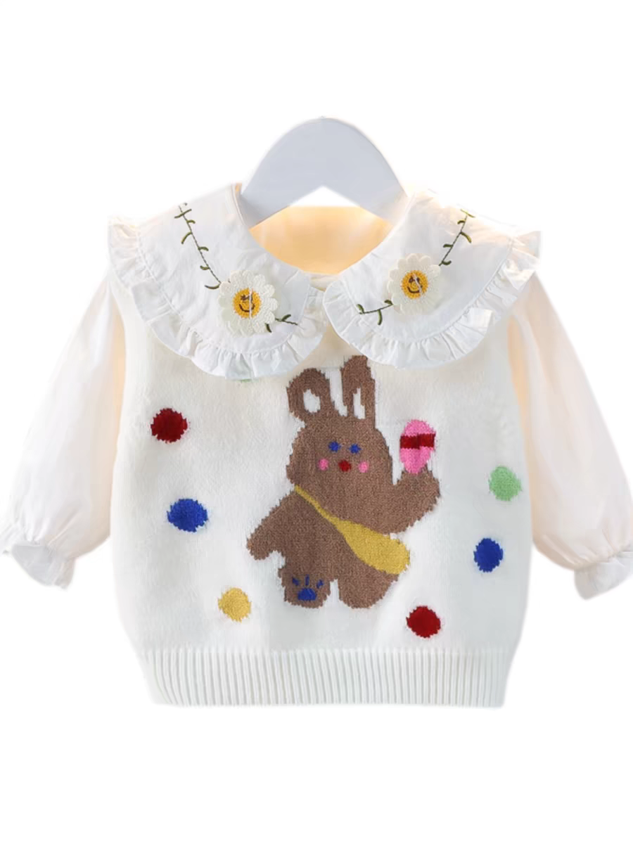 童装毛衣卡通头像娃娃领长袖针织秋季