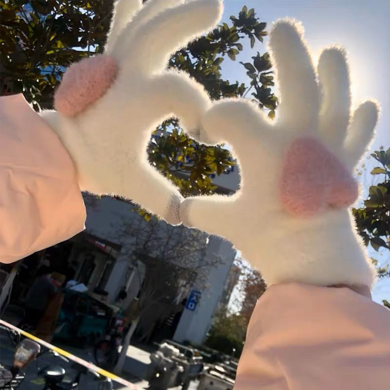 手套女冬季保暖加绒加厚可触屏学生骑车可爱女生针织毛线手套防寒