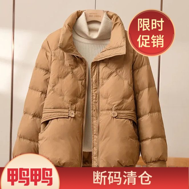 鸭鸭2023年春秋新款轻薄羽绒服女短款立领洋气白鸭绒保暖冬装显
