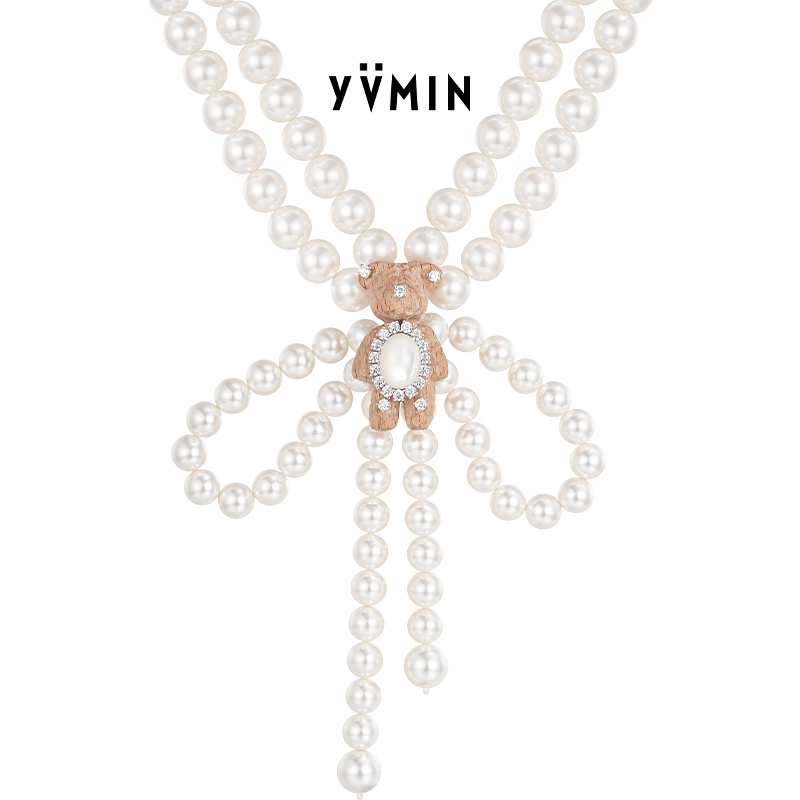 YVMIN/尤目 铜合金亚克力项链 木质小熊时尚蝴蝶结项链坠链