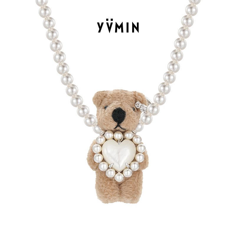 YVMIN/尤目 非金属合成锆石吊坠 爱心毛绒小熊项链女款