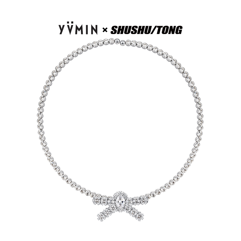 YVMIN/尤目 坠链均925银合成锆石 SHUSHUTONG联名 宝石蝴蝶结项圈