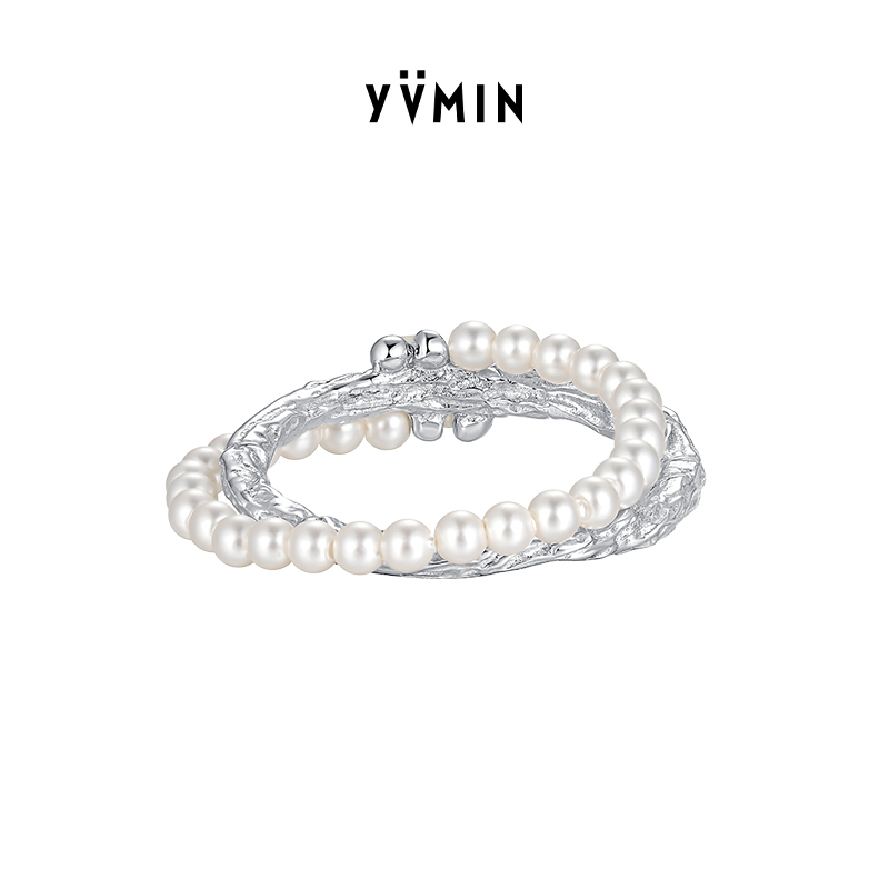 YVMIN/尤目 925银仿珍珠戒指 糖纸戒指多层肌理纯银戒圈