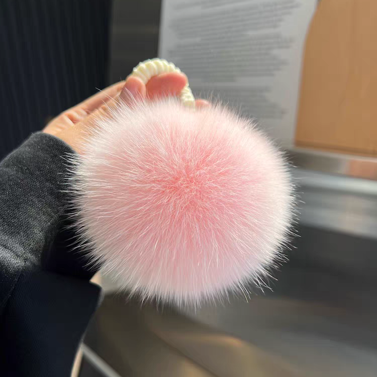 时尚简约真狐狸大毛球发绳毛毛发饰头绳高弹力皮筋扎网红毛绒挂件