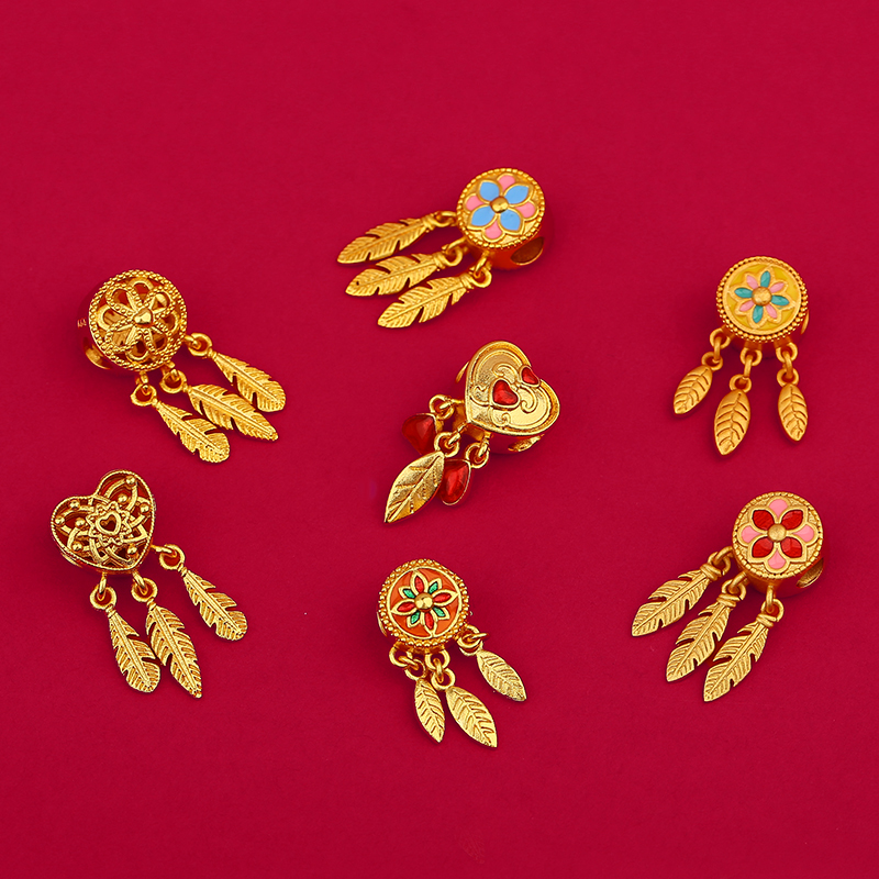 古法沙金捕梦网三尾羽吊坠吊饰小滴溜diy配件配饰藏式风格编手绳