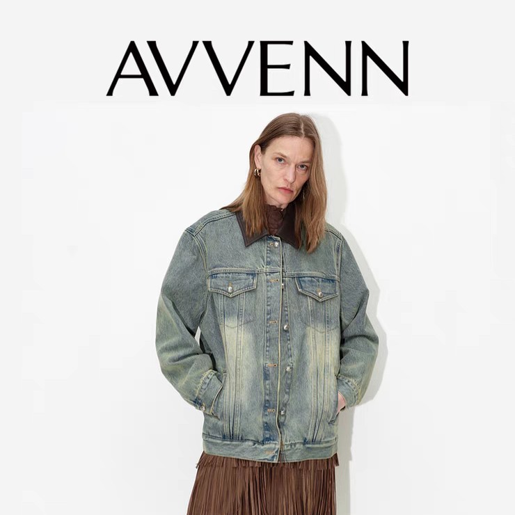 AV新品宽松水洗爷爷风领口拼接牛仔外套AM70111802