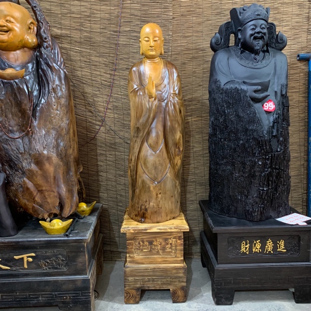 落地摆件地藏王香樟木实心实木