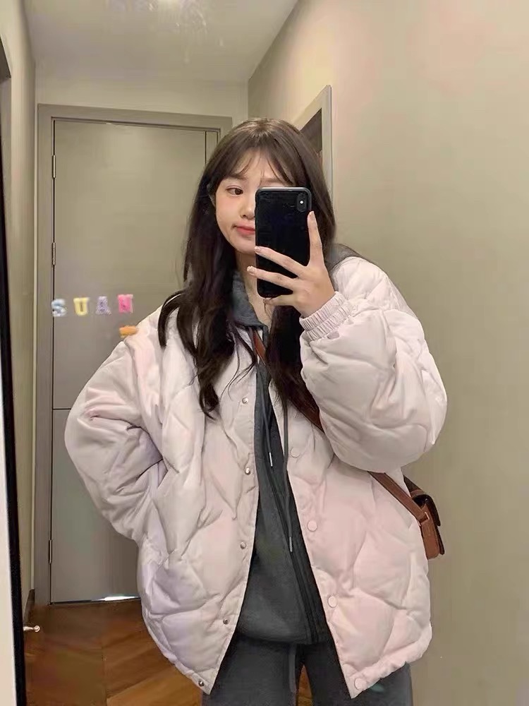 韩版棉服菱形格定格棉服加厚棉衣2025年秋冬新款棉衣学生棉袄