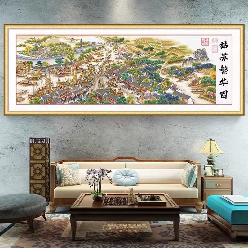 【艳儿】新款十字绣姑苏繁华图-四股满绣安格古卷布50色