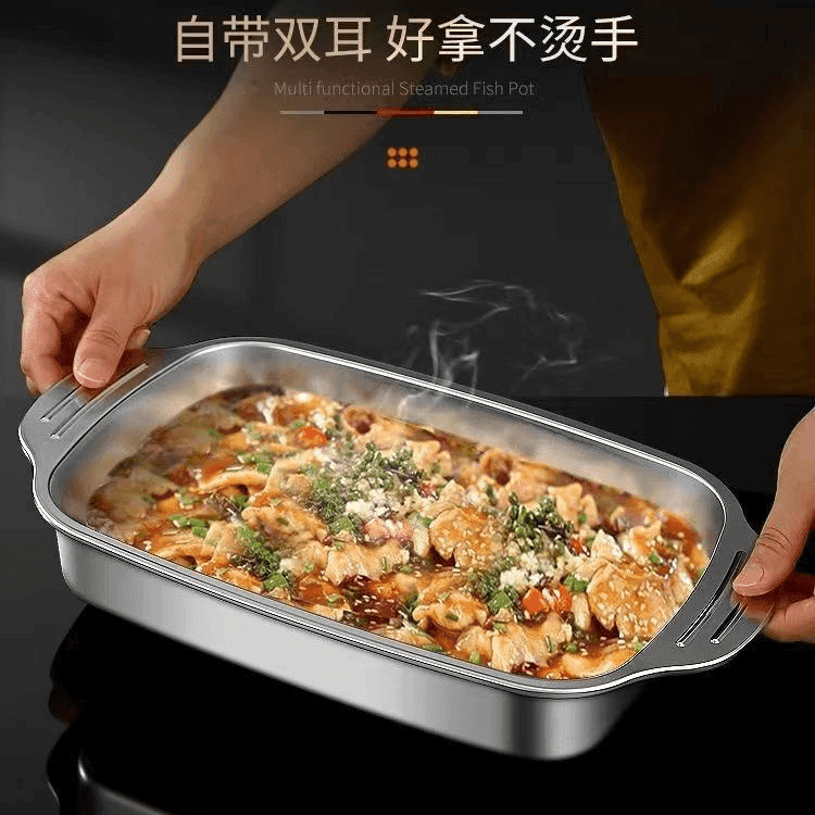 304不锈钢【36.5*22*5.5】家用双耳防烫盘防滑平底盘烤鱼盘加厚盘子