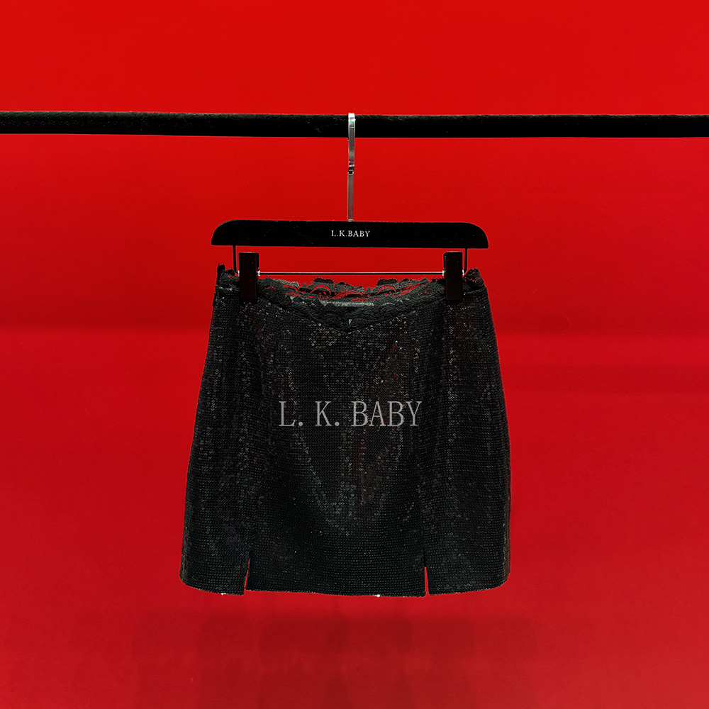 【L.K.BABY】万众瞩目 时髦都市感珠光亮片蕾丝花边百搭半身裙