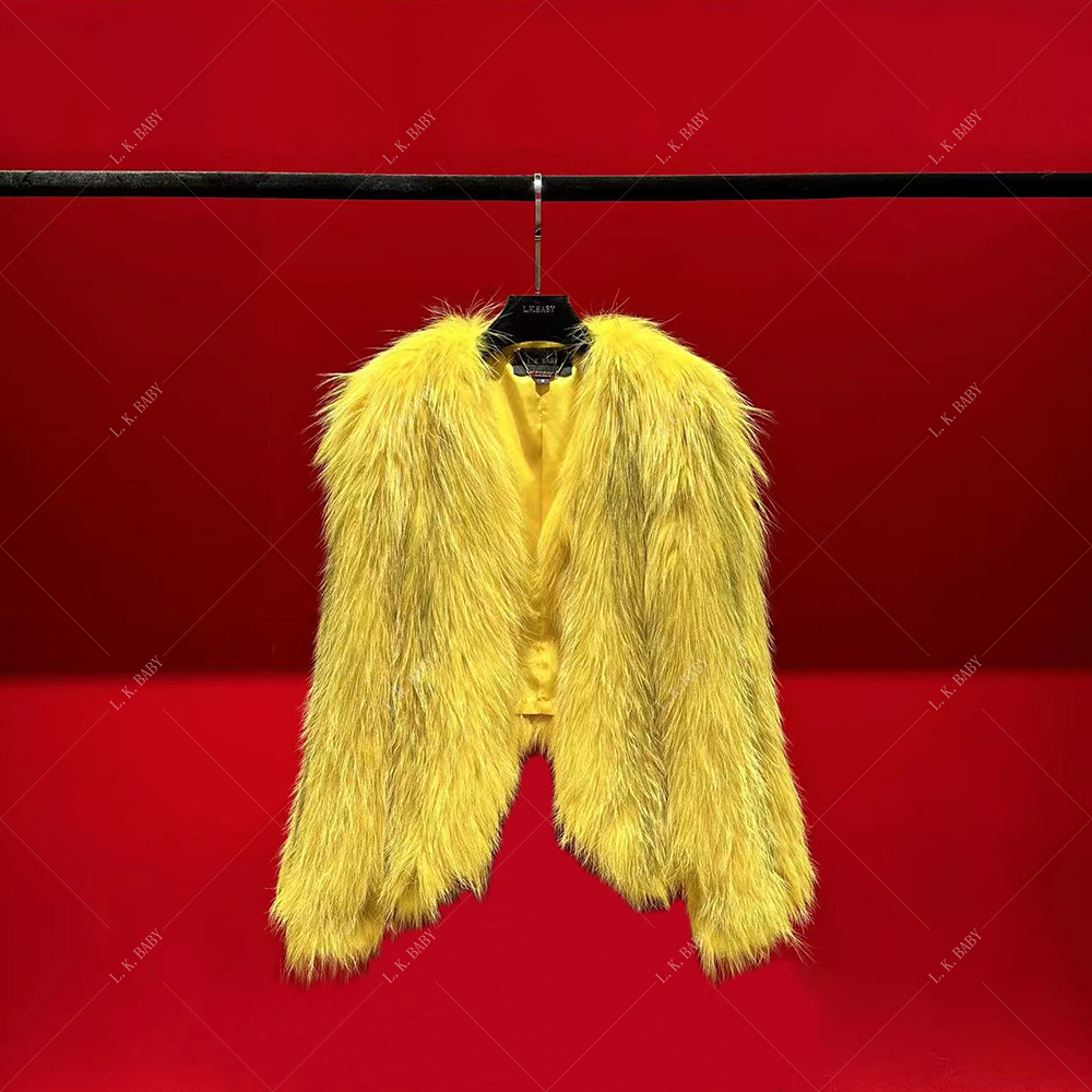 【L.K.BABY】高定调色扎染双面编织冬季草草外套走秀黄色轻奢设计师