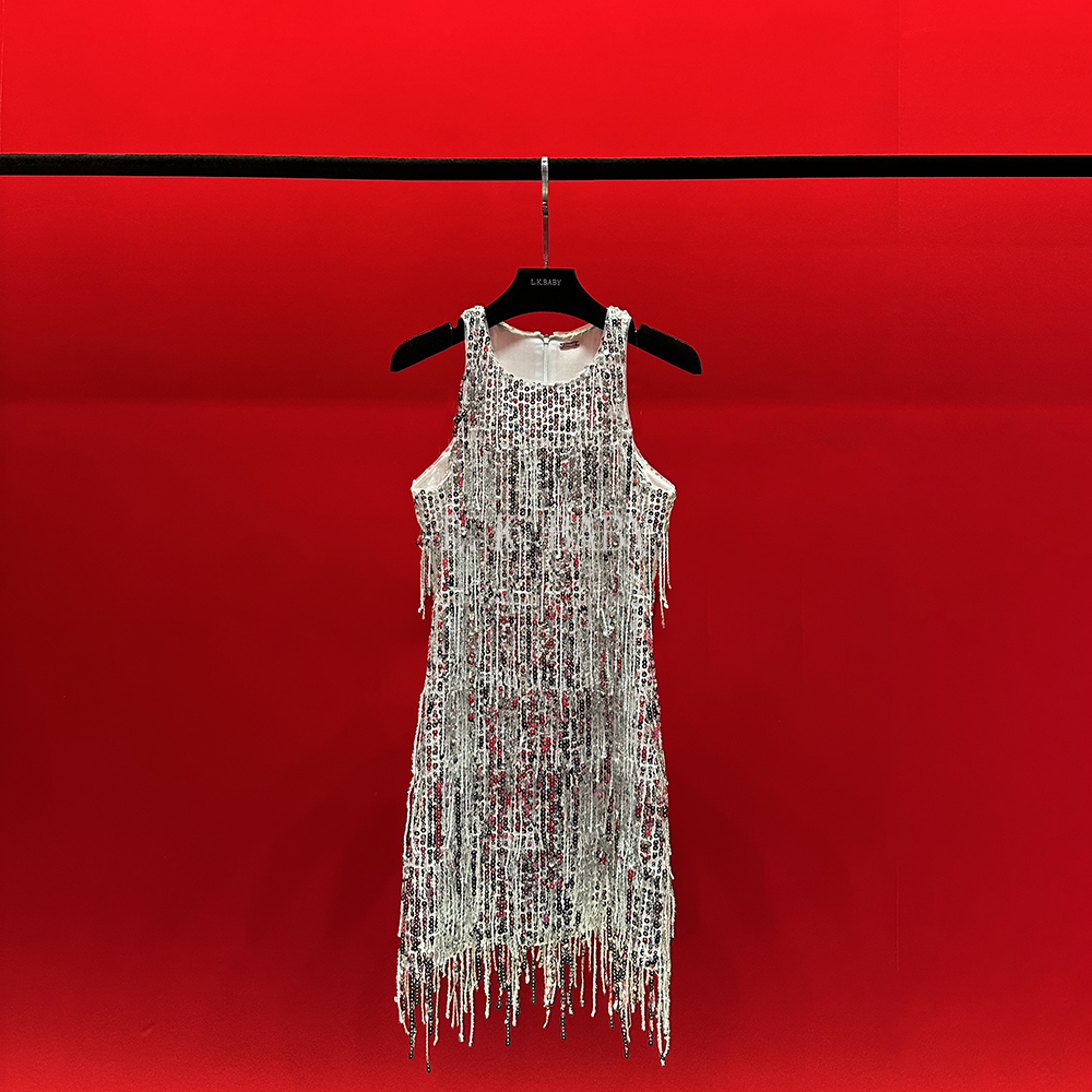 【L.K.BABY】星光银河系S 轻奢时髦波光粼粼银丝亮片流苏礼服连衣裙