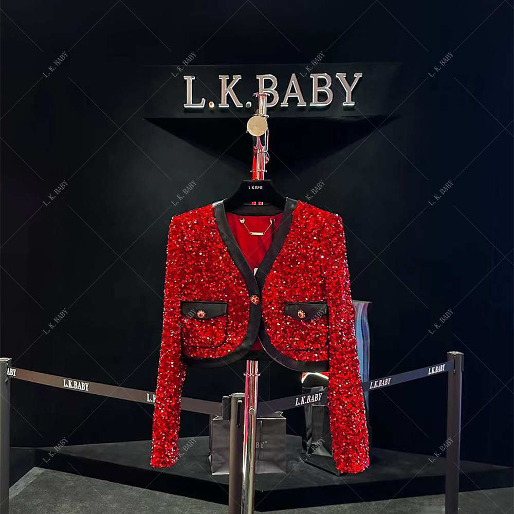 【L.K.BABY】星光丽人  高定轻奢金丝绒亮片设计师重工短外套