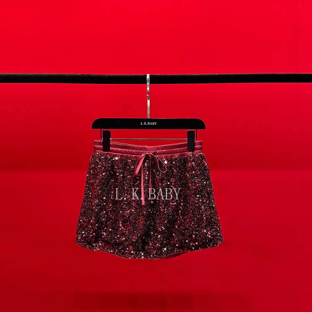 【L.K.BABY】孤傲千金S 轻奢气质感珠光重工亮片短裤