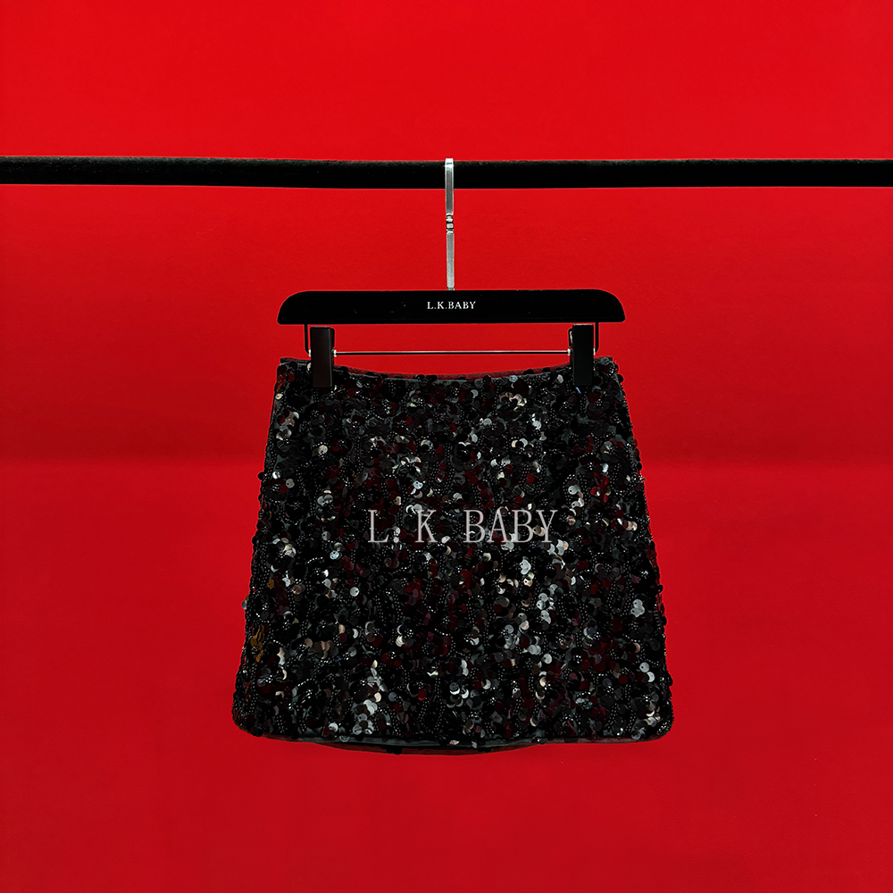 【L.K.BABY】非你莫属 时髦轻奢珠光亮片高密钉珠半身裙