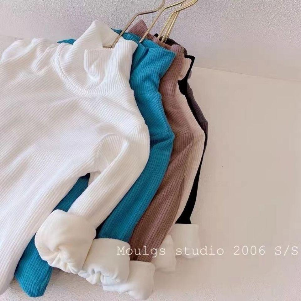 高尖货~韩版童装冬装新品男童女童细坑条磨毛加绒高领打底衫T恤00