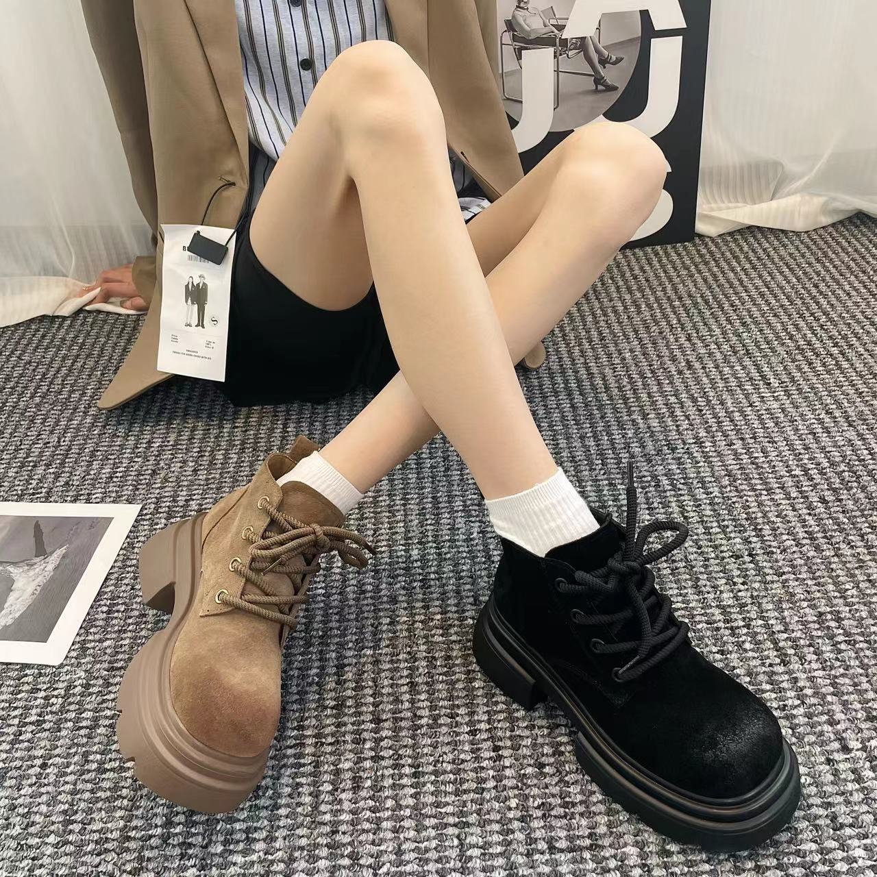 百丽纯爱欧版马丁靴女2023年秋季新款复古英伦风擦色百搭厚底切尔