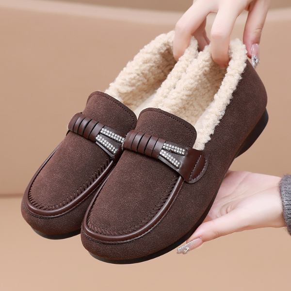 百丽纯爱冬季新款老北京布鞋女加绒加厚休闲保暖妈妈鞋平底防滑一