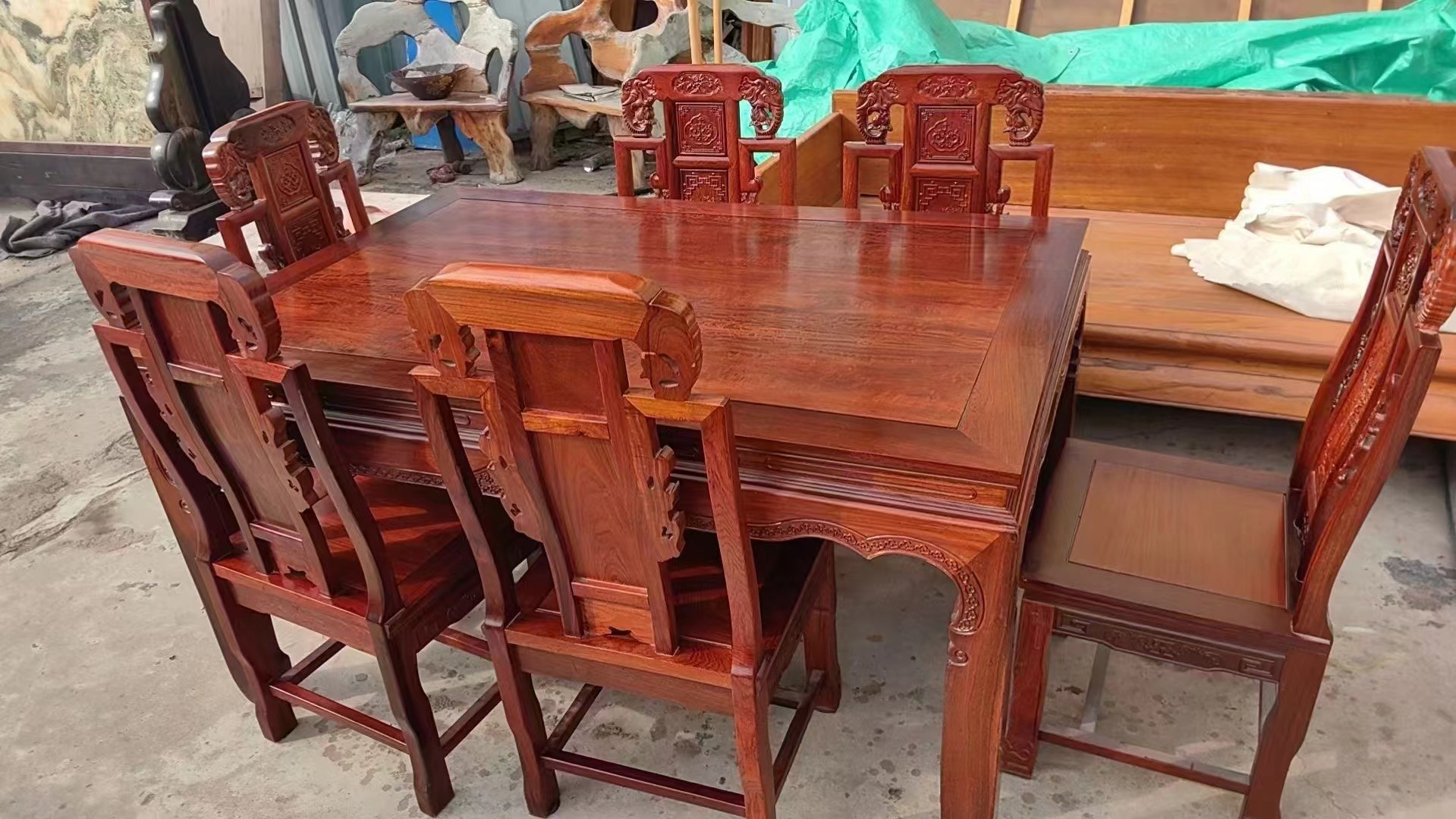 缅花餐桌一桌六椅 ​尺寸148*100*79 ​