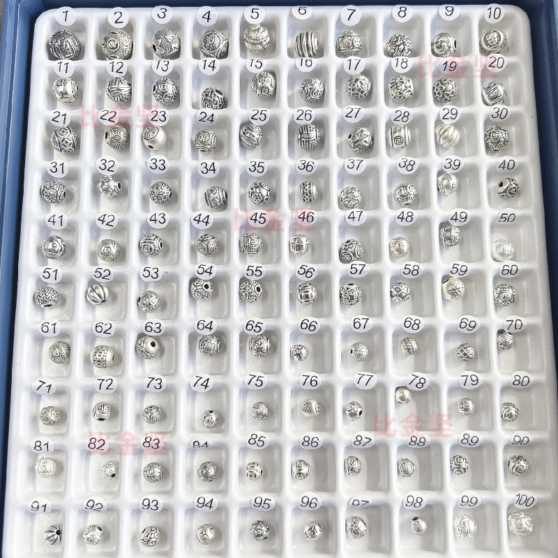 足银银制品 100款纯银六字真言招财进宝龙凤祥云莲花福珠手工配件