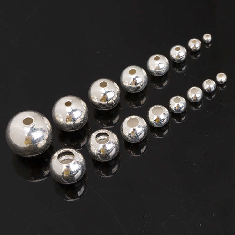 925银银制品 纯银光珠圆珠手工穿绳圆珠银饰配件光面珠子银色珠