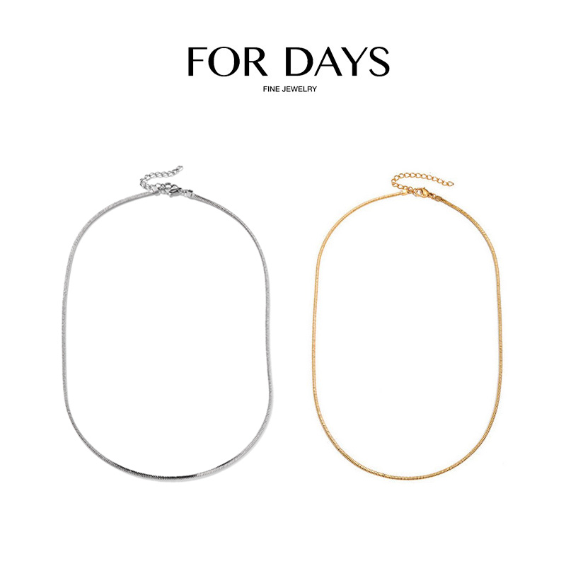 FOR DAYS 铜合金项链 方形百搭素链叠戴蛇骨链项链
