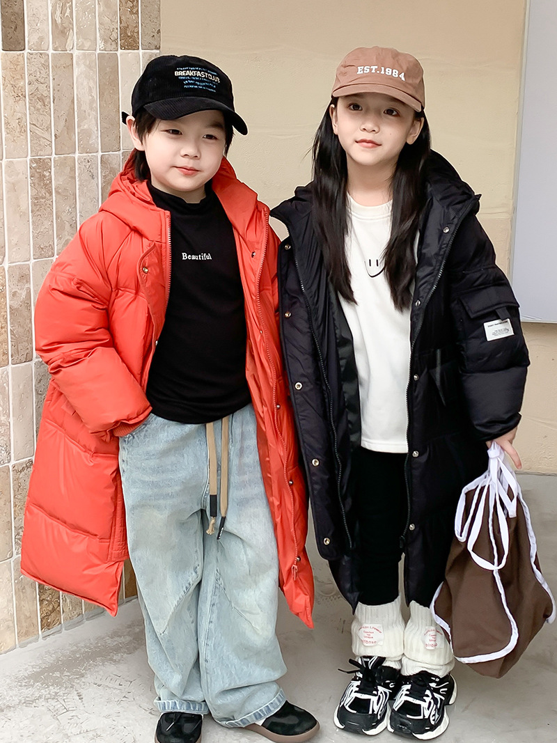 2023新款中长款羽绒服男女儿童过膝加厚羽绒服儿童服装姐弟冬装