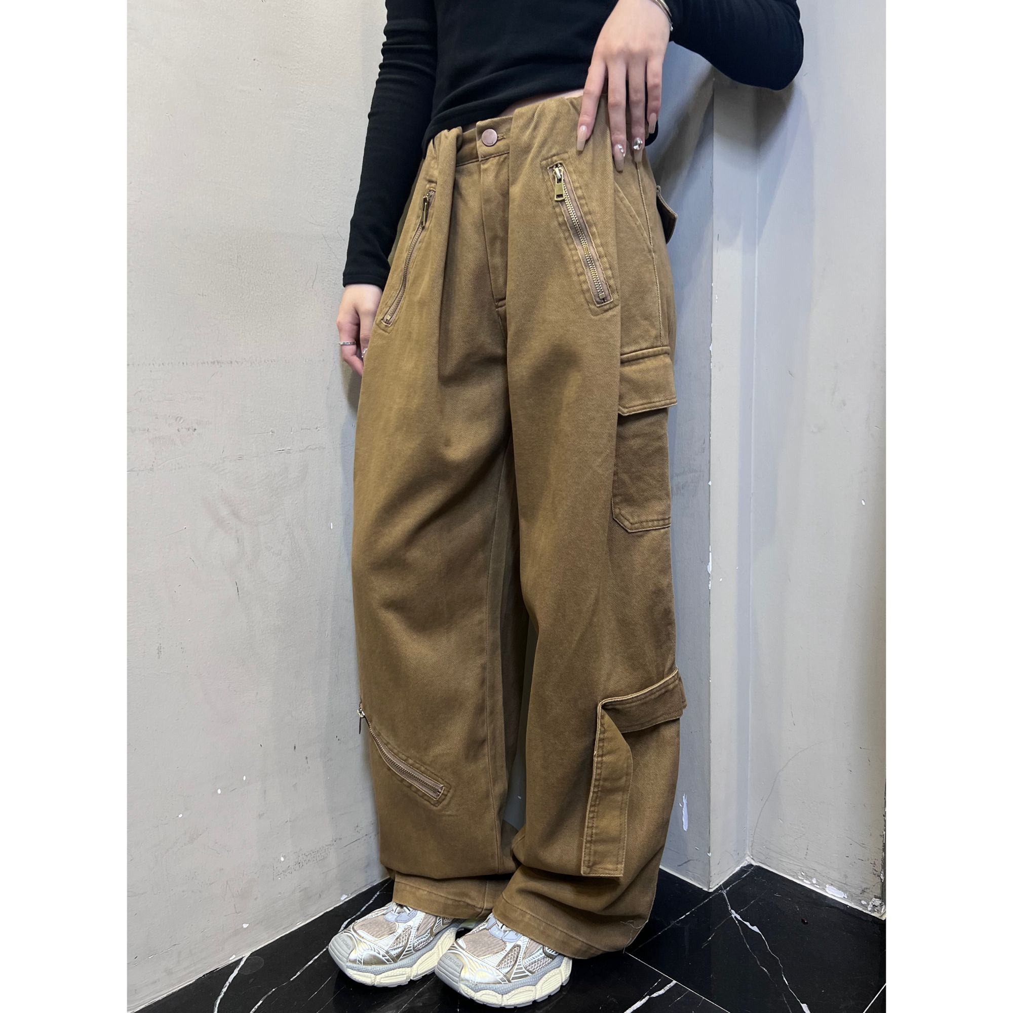 凡Fan【松弛氛围】美式复古重工拉链压褶工装裤秋冬季阔腿裤