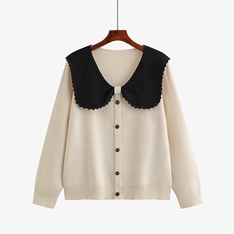 大码女装针织衫娃娃领蝴蝶结胖mm宽松显瘦气质百搭秋22660